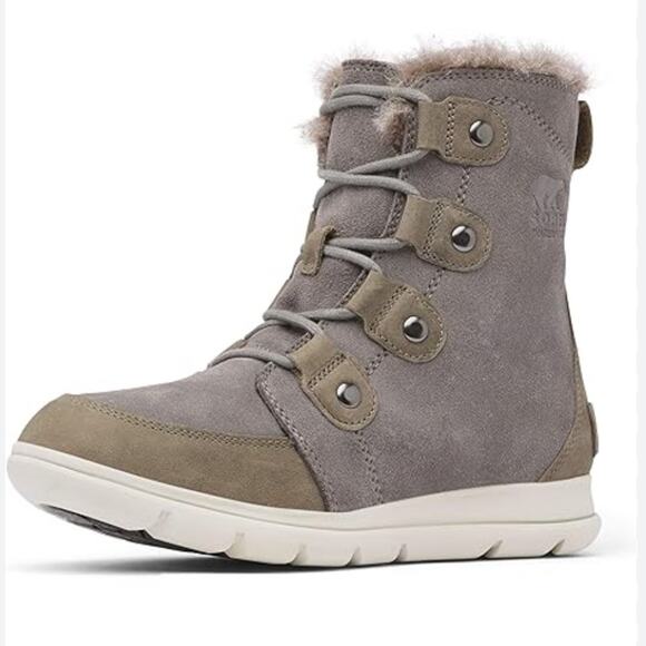 Sorel Joan Explorer Grey/Taupe Lace Up Fur Lined Boot - Picture 1 of 12